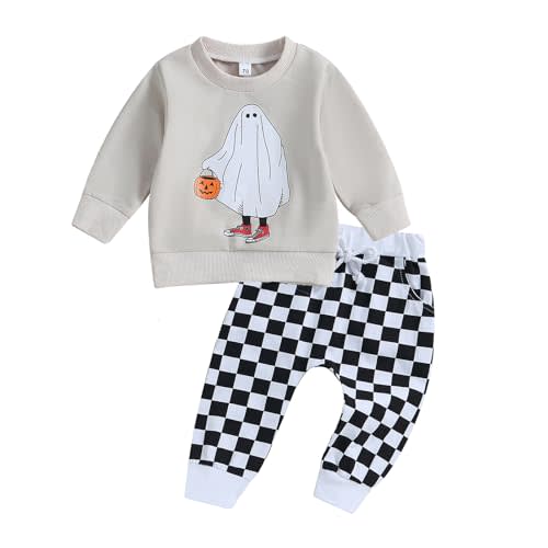 SAYOO Halloween Baby Boy Girl Clothes Funny Ghost Face Pullover Sweatshirt Jogger Pants 2Pcs Fall Holiday Sweatsuits Outfit