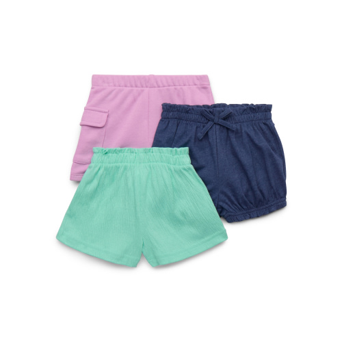 Garanimals Baby Girls Jersey Knit and French Terry Shorts, 3-Pack, Sizes 0-24 Months