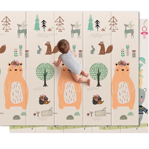 UANLAUO Baby Play Mat,71"x 79" Large Baby Mat for Floor,Foldable Playmats for Babies and Toddlers, Waterproof Foam Play Mat,Kids Play Mat with Travel Bag,Play & Tummy Time,Indoor&Outdoor Use(Bear)