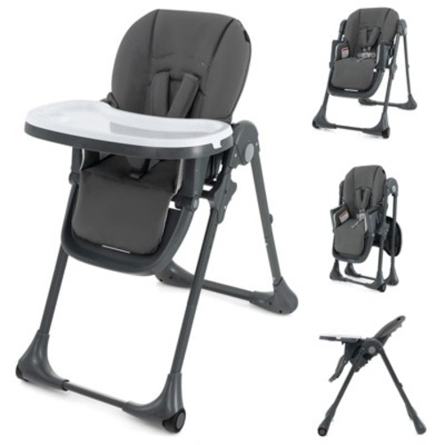 Infans Baby High Chair with 7 Height & 3 Footrest Adjustable Cup holder 2 Wheels