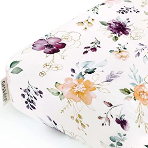 GRSSDER Soft Muslin Crib Sheet 1 Pack, 100% Cotton Crib Sheets for Boys and Girls, Fit Standard Crib Mattresses 52" x 28"Safe and Snug, Stylish Purple Flora Pattern