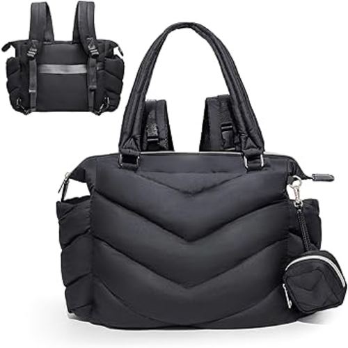 Bolsa de pañales, mochila para pañales, bolsa de mano acolchada con funda para chupete, ligera mamá para hospital, hinchada con 10 bolsillos, bebé convertible para viajes, color negro