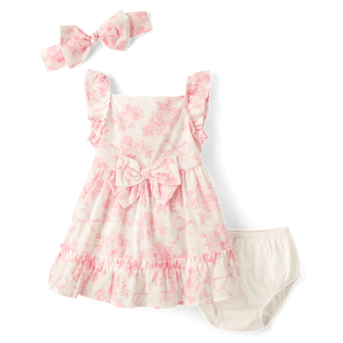 0-3 Months Baby Girls Floral Dress 2-Piece Outfit Set