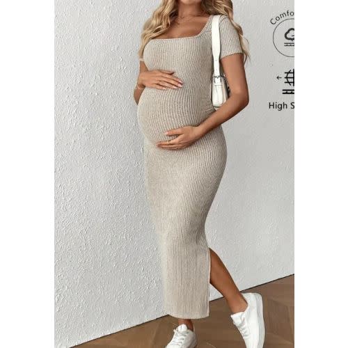 Maternity bodycon Dress - Square neck, short sleeve, ruched hem - Temu Australia