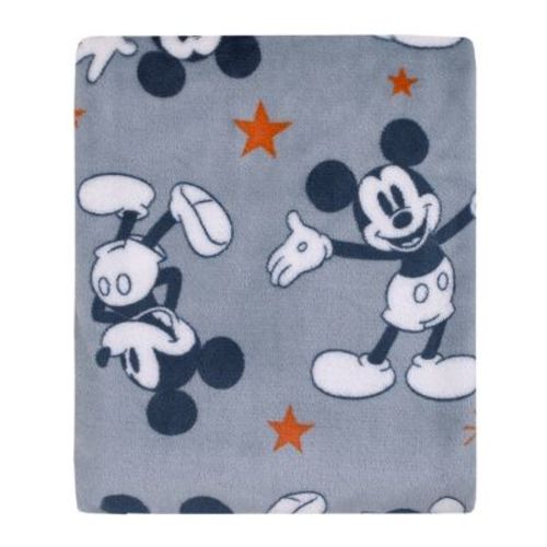 NoJo Disney Mickey Mouse Gray, Navy, White and Red Stars Super Soft Baby Blanket