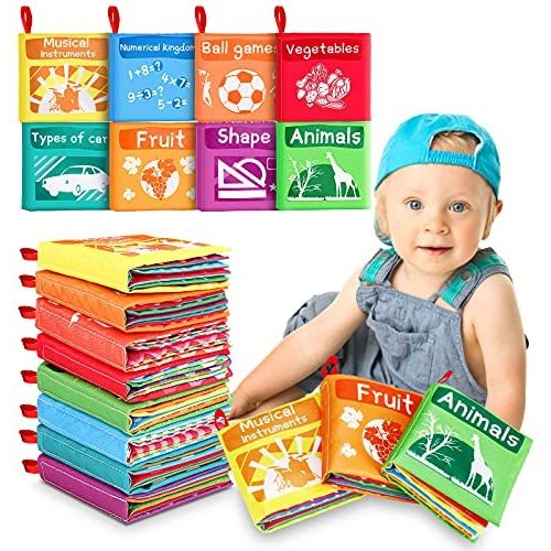 Baby Books Toys,Tencoz Soft Crinkle Cloth Books Early Education Learning Toys Gifts for Infants, Toddlers 0 to 6 Months Touch Feel Activity with Rustling Sound for Boys Girls-Pack of 8