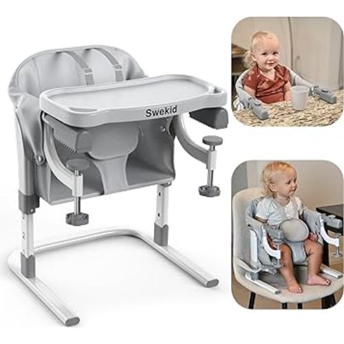 3-in-1 Portable High Chair for Babies & Toddlers, Baby Hook Clip on Fast Table Chair with PU Leather, Adjustable Height, Kids Booster Seat with Tray, Perfect for Dining Table Travel Camping