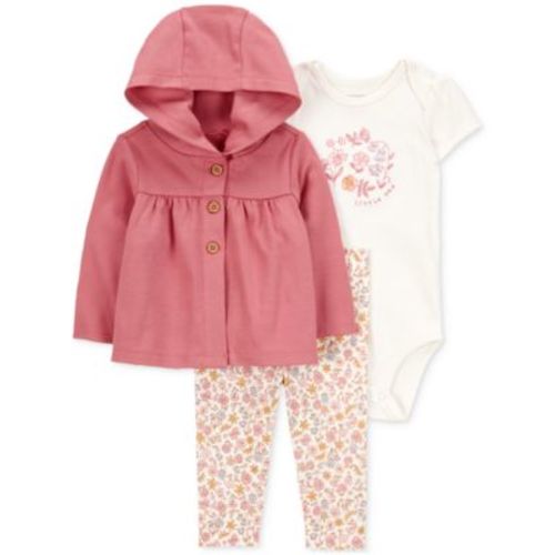 Baby Girls Cotton Little Cardigan, Bodysuit & Floral-Print Pants, 3 Piece Set