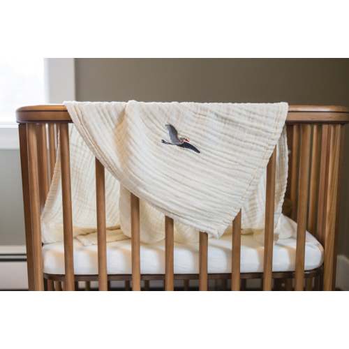 No-Dye, Natural Summer-Weight GOTS Organic Muslin Mini Stork Blanket  Monogram Option