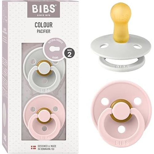 BIBS Pacifiers Colour Collection | Natural Rubber Baby Pacifier | Set of 2 BPA-Free Soothers | Made in Denmark | 0+ Months (Pack of 2) | Blossom/Haze