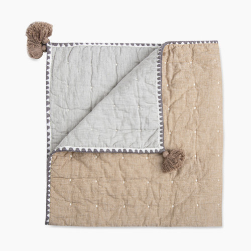 Crane Baby Cotton Reversible Melange Baby Quilt - Copper And Grey