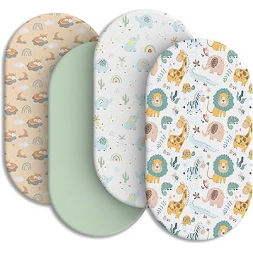 Baby Bassinet Sheets for Baby Boy Girls,4-Pack Fitted Bassinet Sheets Set Compatible with Halo Bassinest Swivel Sleeper,Baby Delight,Angelbliss,32"X16" (Animal World)