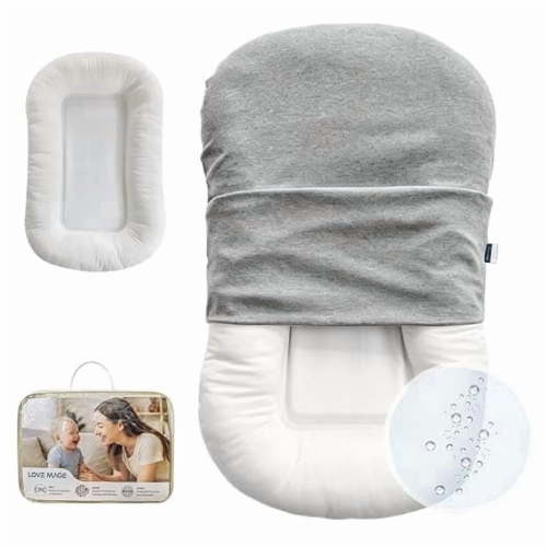 LOVE MAGE Baby Lounger Pillow for Newborn 0-12 Months, Portable Infant Nest with Removable Cover, Soft & Breathable Lounger for Baby Boys and Girls