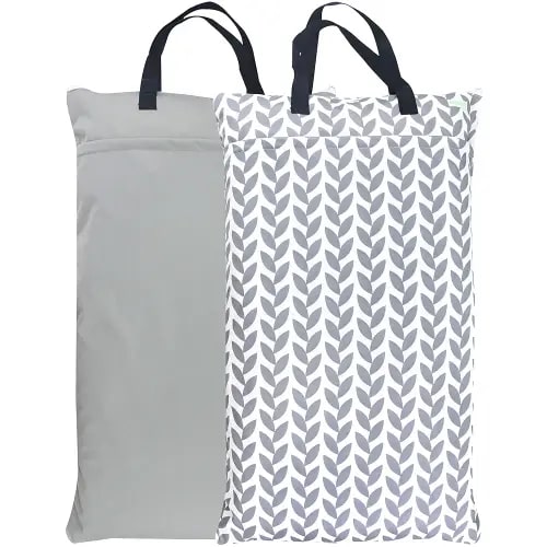 wegreeco Reusable Hanging Wet Dry Cloth Diaper Bag (Grey Leaf, Grey)