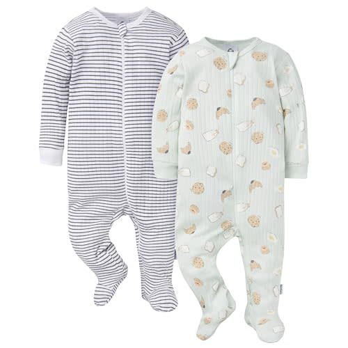 Gerber Girls' Baby Unisex 2-Pack 2-Way Zip Textured Sleep 'N Play