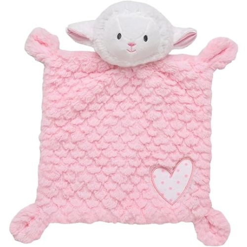 Plush Lamb 10 in. Snuggle Blanket with Embroidery and Knotted Corners for Baby (Pink Heart)