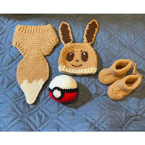 Crocheted inspired by Pokemon Eevee newborn baby outfit