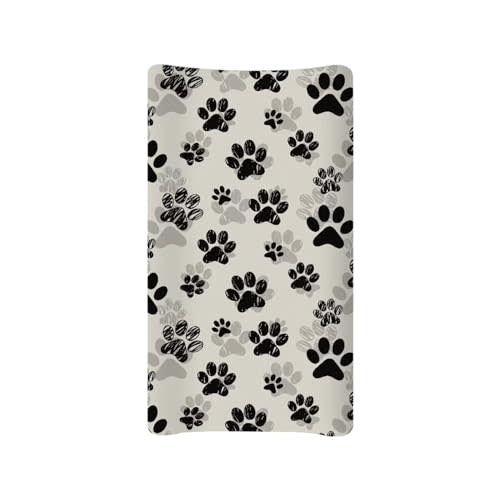 Mintulipy Dog Paw Changing Pad Cover for Boys Girls Lovely Print Soft Unisex Diaper Change Table Sheets Fit 32"x16" Contoured Pad Comfy Cozy Cradle Sheets Non-Slip