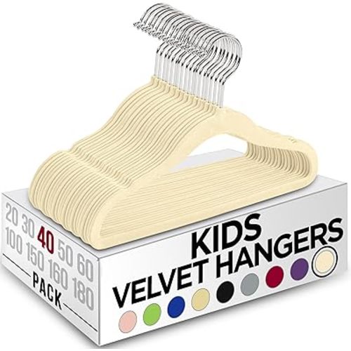 Utopia Home Kids Hangers Velvet (40 Pack) - 11 Inch Durable Baby Hangers for Closet - Perfect Toddler Hangers Non Slip for Everyday Use (Ivory)