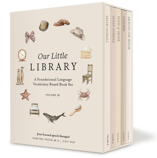 Our Little Library Vol. 2: First 100 Words Board Book Box Set, including Ocean Animals, Safari Animals, Food and Drink, Clothes, and Around the House (Tabitha Paige Children's Book Series)