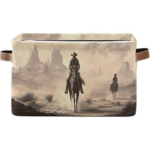 Western Cowboy Storage Basket Collapsible Canvas Storage Box Fabric Open Storage Bin Clothes Toy Organizer for Closet Shelf Nursery Bedroom Office