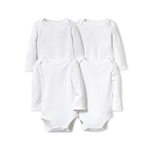 Little Star Organic Baby Boy or Girl Gender Neutral 4pk White Long Sleeve Bodysuits, Size Newborn-24 Months