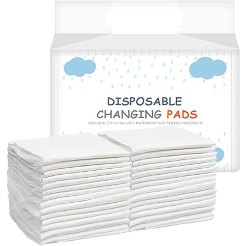 Baby Disposable Changing Pad, 25 Pack Soft Non-Woven Fabric Breathable Waterproof Underpads, Portable Leak-Proof Mattress Protector, Incontinence Bed Pads (Big White