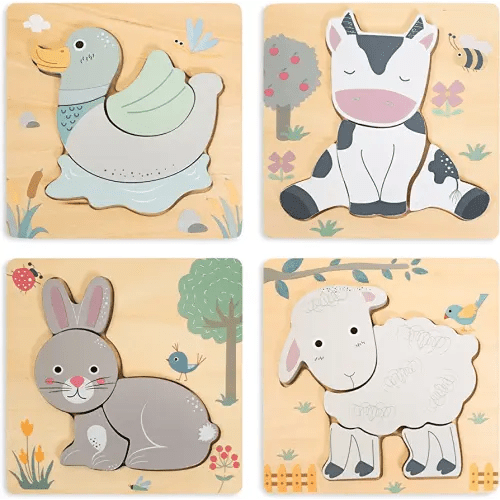 Amazon.com: Anavrin Co. 4 pk Animal Shape Wooden Puzzles Set