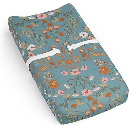Sweet Jojo Designs Boho Wildflower Vintage Floral Girl Baby Changing Pad Cover Sheet Infant Newborn Diaper Table Change Mat Cover Turquoise Orange Botanical Garden Bohemian Farmhouse Cottagecore Pink
