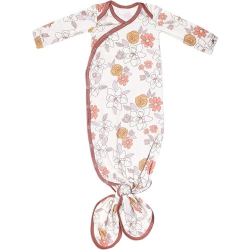 Copper Pearl Baby Gown - Knotted Newborn Sleepers for Baby Girl, Soft Stretchy Long Sleeve Infant Gowns with Bottom Tie and Hand Mittens, Perfect Hospital Coming Home Outfit (Ferra)