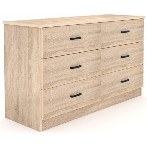 Bigbiglife Dresser for Bedroom, 6 Drawer Double Dresser, Modern Chest of Drawers with Deep Drawers, TV Stand Large Storage Organizer for Living Room, Closet (Light Oak)
