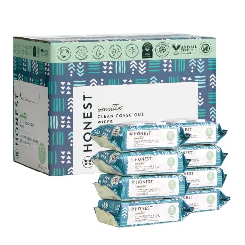 The Honest Company Clean Conscious Unscented Wipes | Over 99% Water, Compostable, Plant-Based, Baby Wipes | Hypoallergenic for Sensitive Skin, EWG Verified | Balance Blues, 576 Count