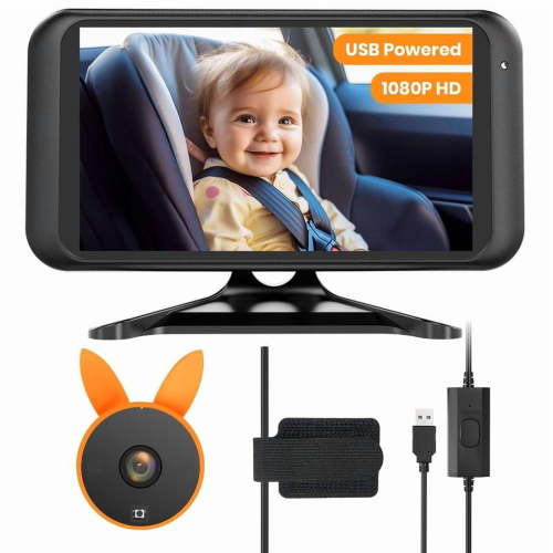 1080P USB Baby Car Camera with 4.5” Plug-and-Play Monitor - 360° Rotating Rear-Facing Backseat Camera for Clear Picture & Easy Setup – Perfect for Parents on the Go
