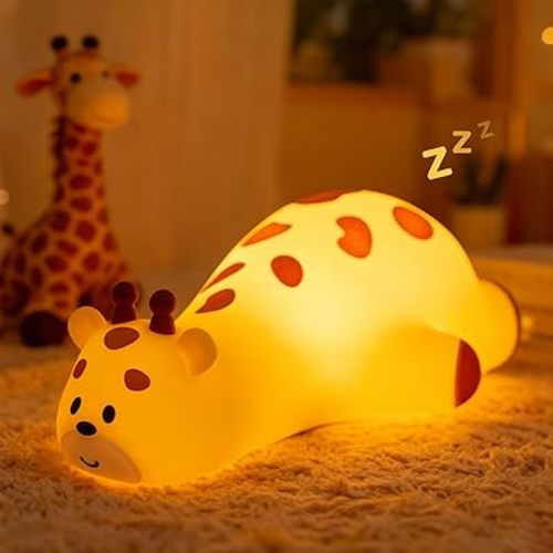 Kawaii Giraffe Lamp Silicone Night Light, Tap Control Squishy Baby Lights for Nursery, 3 Levels Dimmable Rechargeable LED Bedside Lamp with Timer, Giraffe Gifts for Toddler, Bedroom, Toy