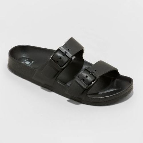 Women's Neida Eva Two Band Footbed Slide Sandals - Shade & Shore™ Black 7: Slip On, Contoured Footbed, Open Toe