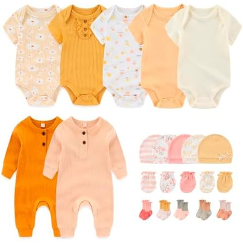 Newborn Layette Gift Set 22-Piece Baby Boy Girl Bodysuits Infant Outfits Essentials and Accessories 0-12 Months