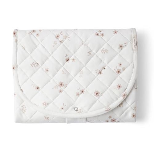 Makemake Organics Organic Portable Changing Pad GOTS Certified Organic Cotton Fill Portable Diaper Changing Mat Diaper Clutch Changing Station Kit Compact Travel Pad (33"x34", Bloom)