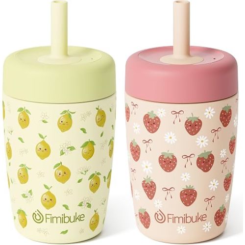 Fimibuke 12oz Stainless Steel Toddler Sippy Cup Spill Proof Kid Tumbler 2PC