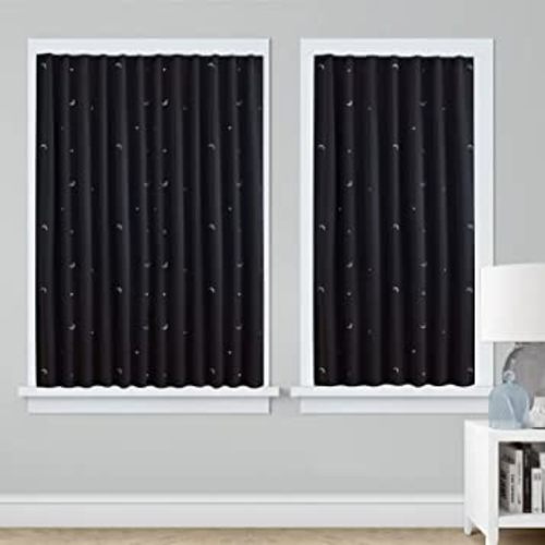 (2 Pack ) Portable Baby Travel Windows Blackout Curtain, 78"x 50" Adjustable Temporary Blackout Shades with Suction Cups for Nursery or Dorm Room - Moon & Stars Pattern