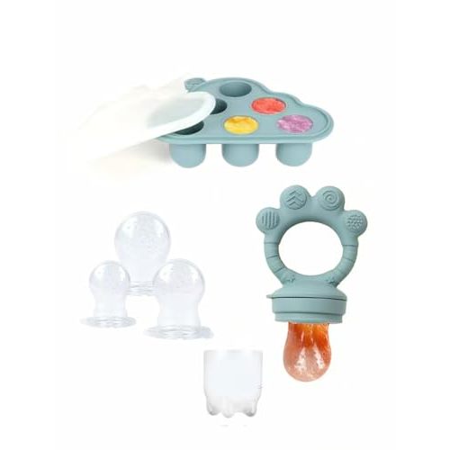LOTBILL Baby Breastmilk Popsicle Molds & Fruit Food Feeder Pacifier, Silicone Baby Food Storage Containers, Baby Popsicle Molds Teething for Toddler Teething & Infant Self Feeding (Blue)