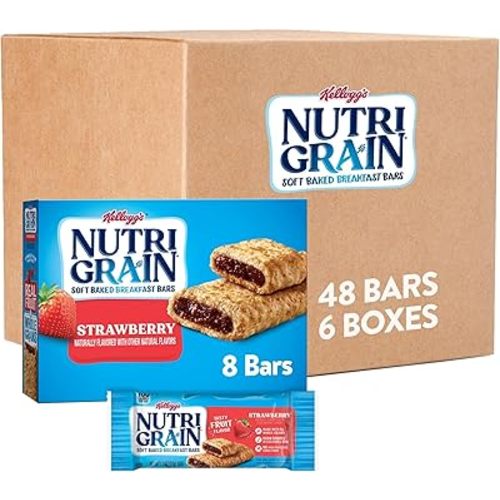 Nutri-Grain Soft Baked Breakfast Bars, Made with Whole Grains, Kids Snacks, Strawberry, 3.9lb Case (6 Boxes)
