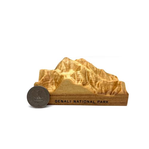 Denali National Park wooden topography model; solid wood mountain carving; National Park souvenir and gift for hiker, climber, explorer