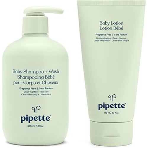 Pipette Fragrance-Free Wash and Lotion Duo, Clean, Tear-Free Bath Time, Sulfate-Free, Paraben-Free, Sensitive Skin Baby Wash, Sensitive Skin Baby Lotion, Hypoallergenic, Non-Toxic