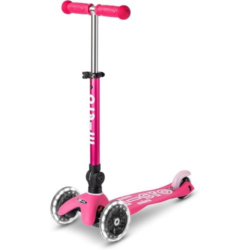 Micro Kickboard | Mini Foldable LED Kids Scooter for Ages 2-5 | Children up to 110 lbs | 3 Wheel Lean-to-Steer | Adjustable T Bar | Smooth Ride, Motion-Activated PU LED Wheels | Swiss Design