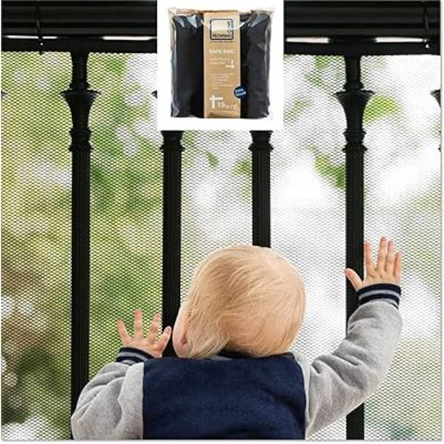Roving Cove Stair Banister Guard 15ft x 3ft, Railing Safety Net for Baby Proofing, Child Safety Stairway Cover, Balcony Mesh Netting, Ebony Black