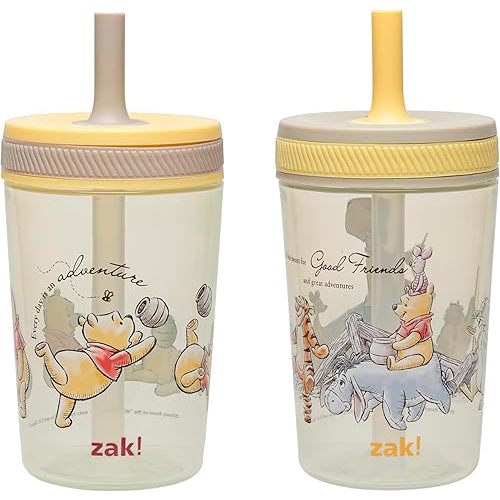 Zak Designs Disney Winnie the Pooh Kelso Toddler Cups For Travel or At Home, 15oz 2-Pack Durable Plastic Sippy Cups With Leak-Proof Design is Perfect For Kids (Winnie the Pooh & Friends)