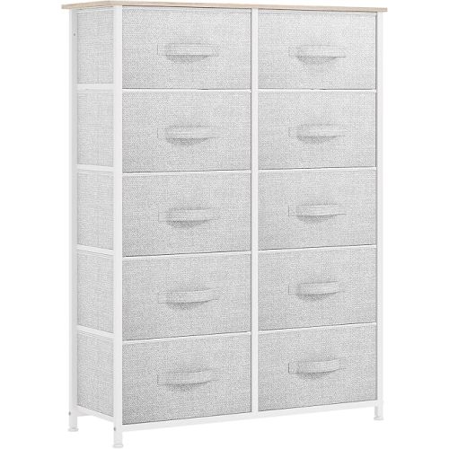 YITAHOME 10 Drawer Dresser - Fabric Storage Tower, Organizer Unit for Bedroom, Living Room, Hallway, Closets - Sturdy Steel Frame, Wooden Top & Easy Pull Fabric Bins (Cool Gray)