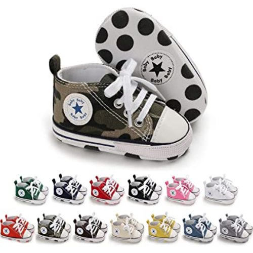 Meckior Baby Girls Boys Canvas Sneakers Soft Sole High-Top Ankle Infant First Walkers Crib Shoes
