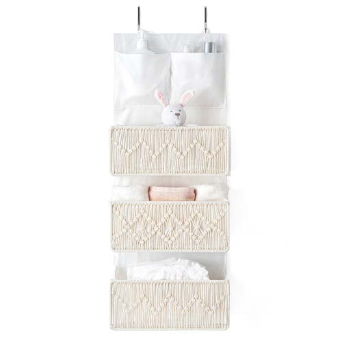Mkono Over The Door Organizer Boho Hanging Storage with 3 Woven Pockets Bedroom Nursery Bathroom Pantry Dorm Kids Toys Diapers