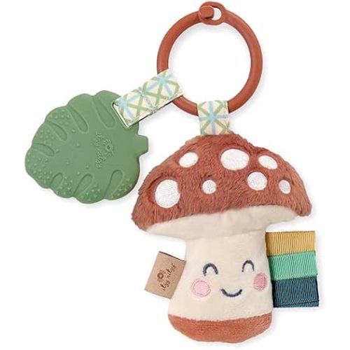 Itzy Ritzy Infant Toy & Teether - Itzy Pal Baby Teething Toy Includes Lovey, Crinkle Sound, Textured Ribbons & Silicone Teether Toy for Newborn (Mushroom)